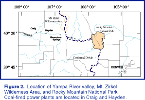 Figure 2 showing location of Yampa River valley, Mt. Zirkel Wilderness Area and Rocky Mountain National Park.