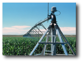 Photo showing a center-pivot irrigation system with drop tubes, in Dundy County, Nebraska.