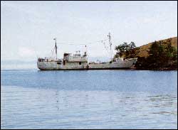 Picture of R.V. Vereshchagin docked on central Lake Baikal