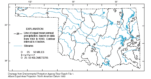 Map showing the mean annual precipitation, Oklahoma.
