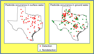 Map showing locations of reservoirs and wells sampled for pesticides.