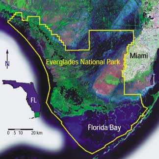 Satellite images of south Florida covering Everglades National Park,