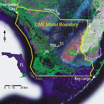 Satellite image showing TIME model boundary