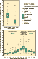 Selenium concentration in whole body, composite samples of carp tissue collected from Stewart Lake Waterfowl Management Area and the Green River between 1995 and 2000.