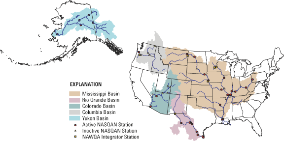 Map showing the locations of NASWQN sampling basins.