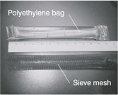 Photo showing polyethylene bag and the sieve mesh