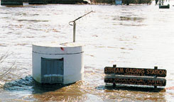 Photograph of flooded gaging station at Huron.