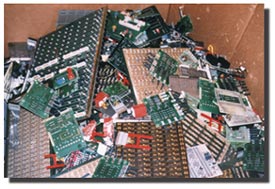 Photograph of circuit boards removed from obsolete or discarded computers