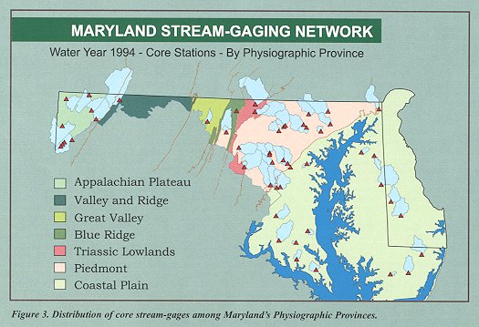 distribution of core stream-gages among Maryland's Physiographic Provinces