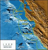 Map showing California coast and Sanctuary boundaries.