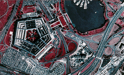 An 18-inch color aerial photograph of The Pentagon. 
