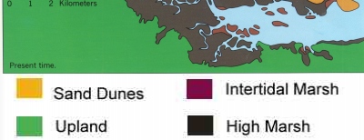 Figure 25. Stages in the development of Sandy Neck spit and the Great Marshes west of Barnstable from -- this image shows present time.