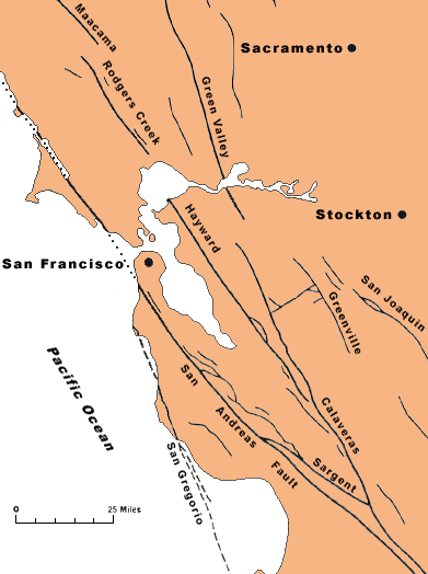 Map of San Andreas fault system in central California