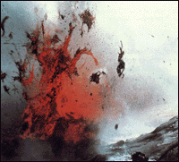 Molten lava being shredded