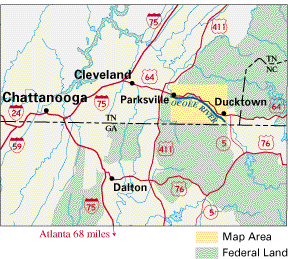Map of the area surrounding the Ocoee River Gorge