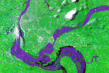 A color aerial photograph showing 1993 Mississippi River Floods.