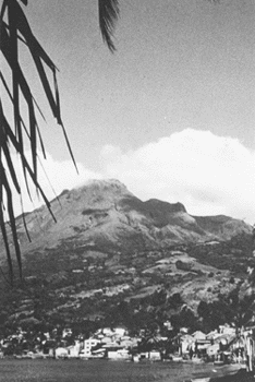 Photograph of St. Pierre, Martinique, with Mont Pele in the background