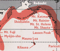 Thumbnail of a map showing the distribution of some of the Earth's 500 active volcanoes