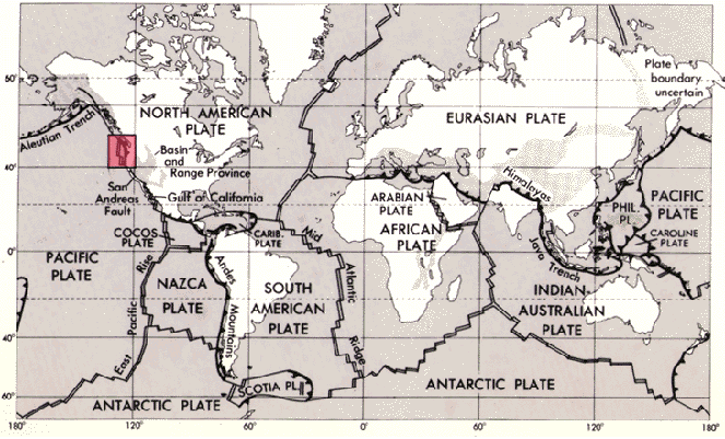 Diagram showing the major tectonic plates of the Earth