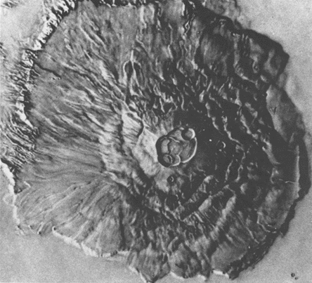 Mariner 9 image of Mars' Olympus Mons volcano