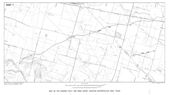 Map (side 1) of the Clodine fault and Renn scarp, Houston metropolitan area, Texas.