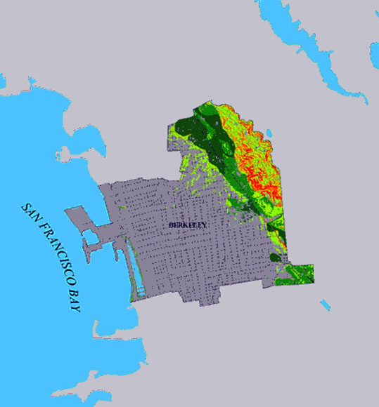 page size image of seismic landslide hazard map for the city of Berkeley, California for 