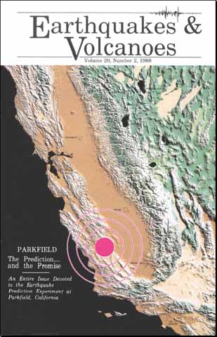 cover of the periodical showing a map of California with a bull's-eye at Parkfield, south of San Jose