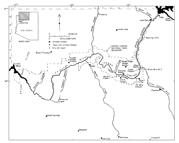 map showing the Colorado River in Grand Canyon, Arizona