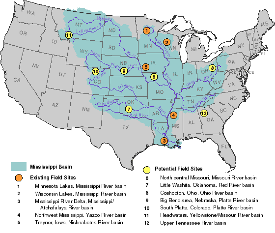 Mississippi River Basin study site map