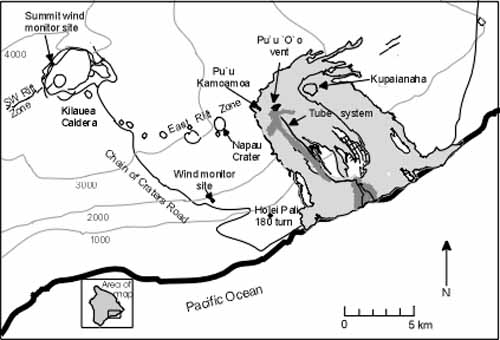 Summit and rift zones of Kilauea Volcano
