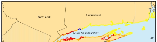 Figure 7. Map of the shoreline erosion/accretion rate variable for the New York to New Jersey region