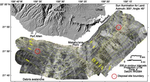 Multibeam backscatter map of the southwestern and southeastern insular margins of Kaua'i.