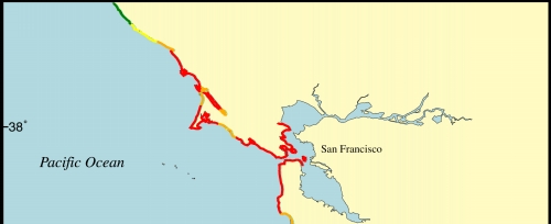 Figure 10. Map of the coastal slope variable for the San Francisco - Monterey region.