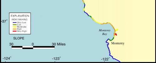 Figure 10. Map of the coastal slope variable for the San Francisco - Monterey region. 