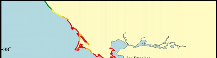 Figure 10. Map of the coastal slope variable for the San Francisco - Monterey region