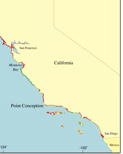 Map of the Coastal Vulnerability Index (C.V.I.) for the U.S. Pacific coast