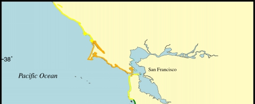 Figure 9. Map of the Coastal Vulnerability Index for the San Francisco - Monterey region