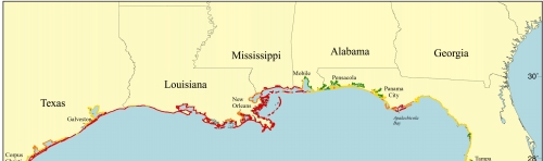 Figure 1.Map of the Coastal Vulnerability Index (CVI) for the U.S. Gulf coast. 
