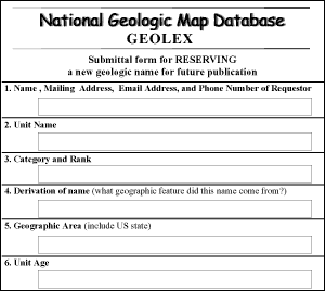 Proposed GEOLEX input form to reserve new geologic names for future publication