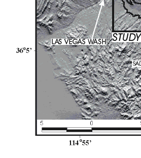 Figure 1. Maps showing location of Lake Mead in the southwestern United States, Boulder Basin at the western end of the lake, and the study area in the northwestern corner of Las Vegas Bay.