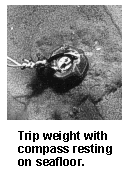 Thumbnail photograph showing trip weiight with compass resting on seafloor.  Photo shown here is from station id 1107B