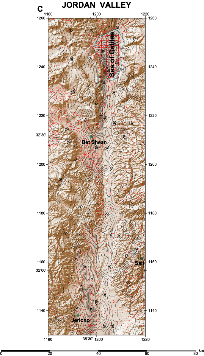 Bouguer Gravity Anomaly Map Image of the Dead Sea Fault System, Jordan and Israel, Jordan Valley