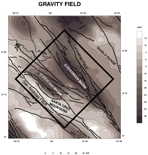 Map showing the residual gravity field of the Santa Clara Valley and vicinity