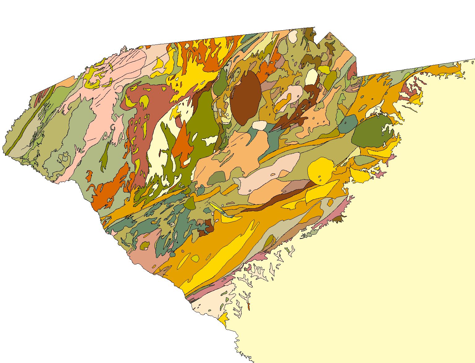 Index map showing geology
of coverage area in South Carolina