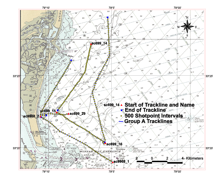 map showing Group A tracklines