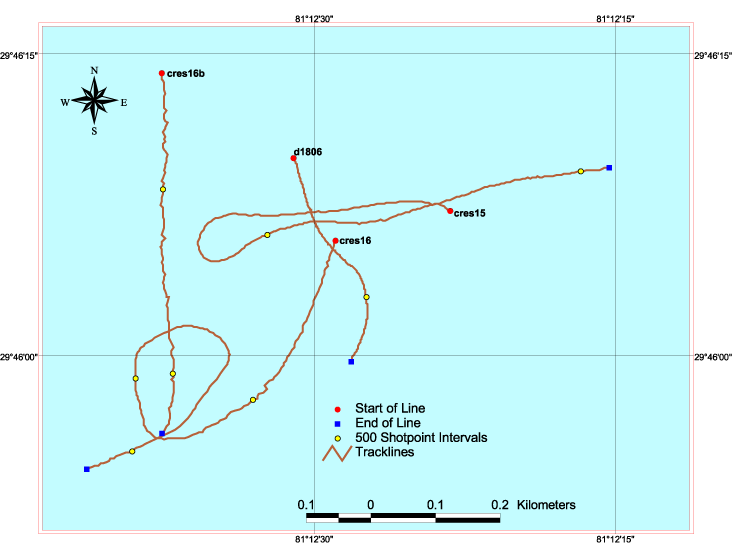 Map showing tracklines cres15-d1806.