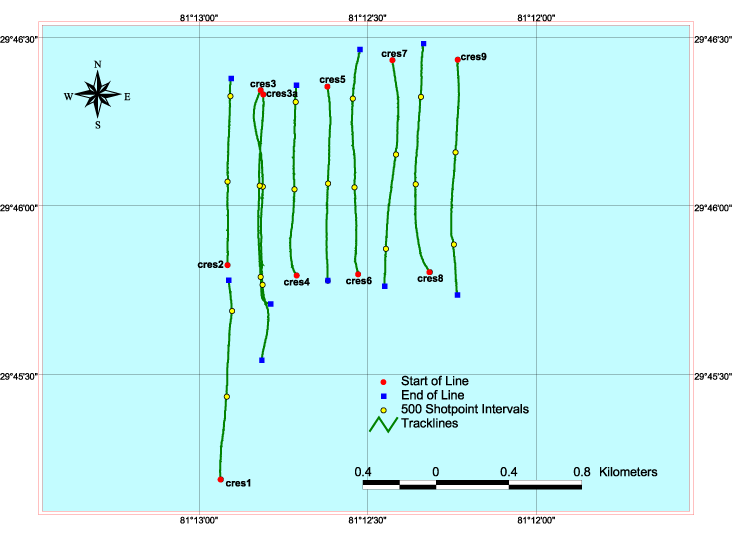 Trackline map showing cres 1-9.