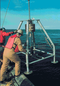 Figure 3. The USGS hydraulically damped gravity corer used to recover sediment in Massachusetts Bay.