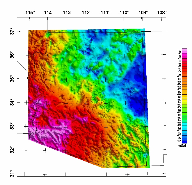 Arizona Complete Bouguer Gravity Anomaly Map