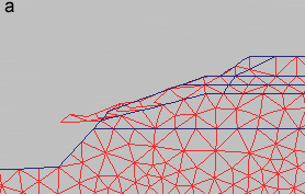 Deformation of the mesh showing maximum change in colluvium portion of the slope.